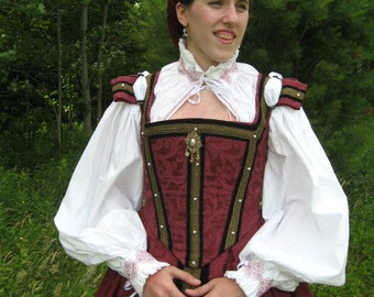 Ladies&#39; Elizabethan Embroidered White Cotton Partlet Blouse