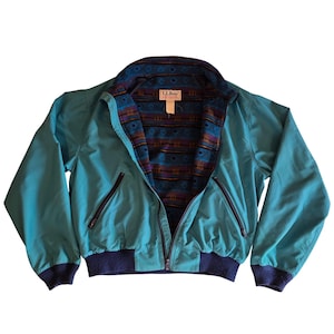 Vintage 80s LL Bean Three Season Jacket Mens M Teal Aztec Fleece Made in USA
