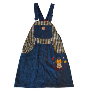 VTG 90-tals Mimmi Pigg Rutig Patchwork Denim Overall Klänning Storlek 7/8 (130)