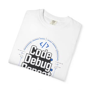 コードデバッグリピートTシャツ｜プログラミングコーディングTシャツ、テクノロジーユーモア 画像 2