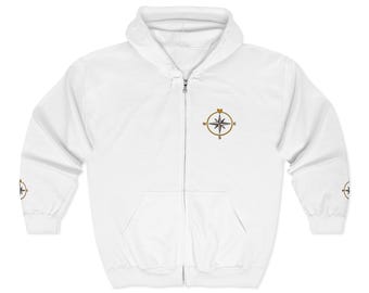 Compass Rose Zip Hoodie | Full Zip Sweatshirt with Nautical Compass Design