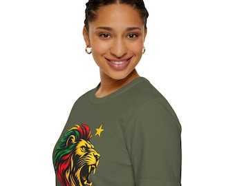 Rastafarian Lion Head T-Shirt | Reggae Colors, Roaring Lion with Star