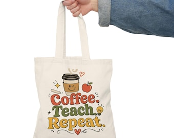 コーヒーティーチリピートトートバッグ | 教師向けコーヒーデザイン
