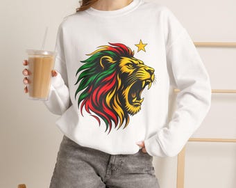 Rasta Lion Head Crewneck Sweatshirt | Reggae Colors, Roaring Lion