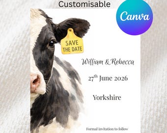 Holsteiner Kuh Save the Date | Bearbeitbare Farm-Hochzeitsvorlage (Digitaler Download)