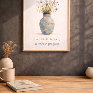 Kintsugi Vase Watercolor Print – Resilience, Self-Love, Healing Art (Digital Download)