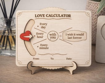 Wooden Moving Valentine’s Card – Love Calculator – Romantic Anniversary Gift – Laser Engraved Love Card Romantic Keepsake SVG