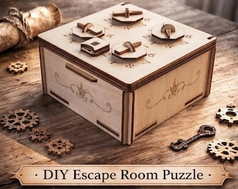 4 Digit Puzzle Treasure Box - Secret Box - Escape Room Puzzle Box - Locking Gift Box - Laser Cut File 3mm Plywood - DIY