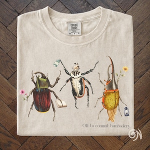 Off To Commit Tomfoolery Käfer Shirt, Vintage Herkuleskäfer Insekt Illustration T-Shirt, Weirdcore Entomologie Grafik T-Shirt