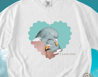 Maglietta "I Love Coo", maglietta per amanti dei piccioni, maglietta con grafica di uccellini carini, regalo divertente per gli amanti degli uccelli, maglietta con animali estetici, maglietta Comfort Colors