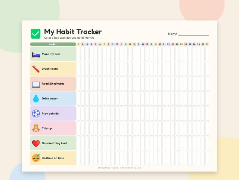 Kids Habit Tracker Printable, Monthly Challenge Chart, Daily Routine ...