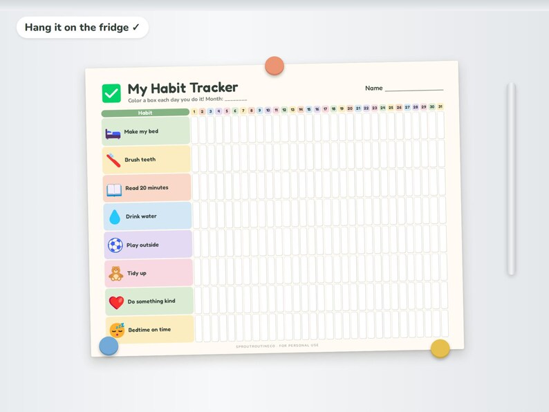 Kids Habit Tracker Printable, Monthly Challenge Chart, Daily Routine ...