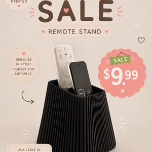 3D Printed Remote Control Holder | Modern Ribbed Organizer