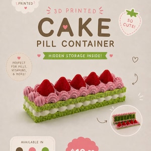 3D Printed Cake Slice Pill Container | Kawaii Dessert Storage Box, Hidden Compartment