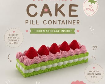 3D Printed Cake Slice Pill Container | Kawaii Dessert Storage Box, Hidden Compartment