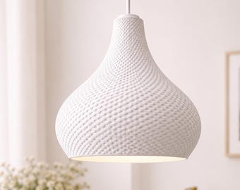 Textured Teardrop Pendant Lampshade | Modern Ceiling Light Shade | Woven Effect Hanging Lamp | Minimalist Home Lighting Decor