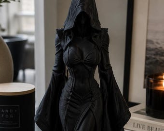 Mystical Hooded Witch Figurine | Gothic Halloween Decor | Dark Fantasy Statue