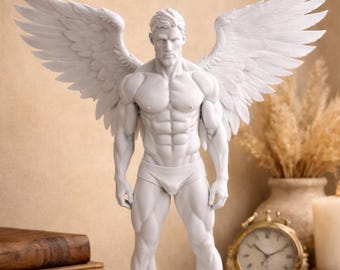 Male Angel Statue | Winged Warrior Sculpture | Gothic & Shelve Decor Gift
