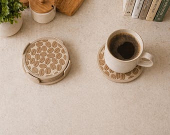 Cappuccino Beige Coffee Bean Coaster Set | Modern Drink Mat | Kitchen Decor | Coffee Lover Gift | Cup Mug Stand