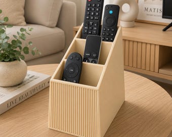 TV Remote Control Holder | 3 Compartment Modern Ribbed Organiser | Living Room and Bedside Storage