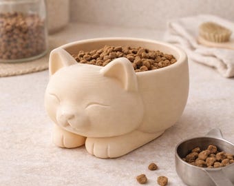 Cat Food Bowl | Cute Kitty Pet Feeder | Raised Dish for Dry Food | Modern Minimal Design