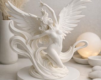 Angel Statue Decor | Winged Angel Sculpture | Heavenly Home Accent | Memorial & Spiritual Gift