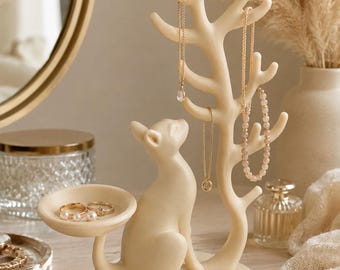 Cat Jewellery Holder with Ring Dish | Necklace and Bracelet Stand | Jewellery Organiser | Cat Lover Bedroom Decor