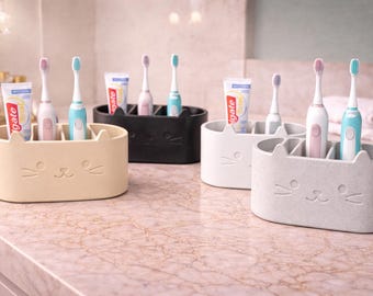 Cat Toothbrush Holder | 3D Printed PLA Bathroom Organizer
