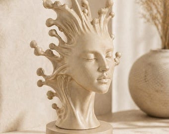 Goddess Head Statue | Sculptural Woman Bust Ornament | Neutral Bookshelf Decor | Artistic Home Decoration Gift
