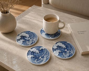 Ocean Wave Coaster Set | Blue Coasters | Coastal Coffee Table Decor | Beach House Decor Gift