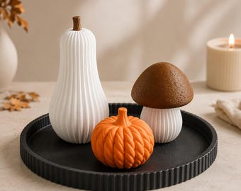 Halloween Table Decor Set - Pumpkin, Mushroom & Gourd with Decorative Tray