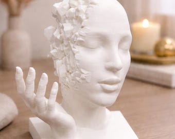 Modern Abstract Face Sculpture | Minimalist Woman Head Statue with Hand | Contemporary Art Decor | Unique Home Accent | Housewarming Gift