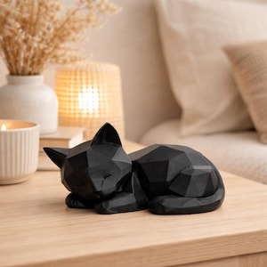 Sleeping Cat Decor Set: Modern Low Poly Cat Figurine | Cat Lover Gift | Mother’s Day, Housewarming & Women’s Day Present