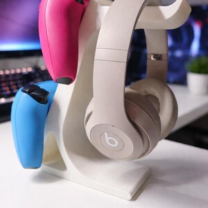 Dual Controller and Headset Stand | PS5 Xbox Controllers Holder | Desk Gaming Organizer and Gift image 2