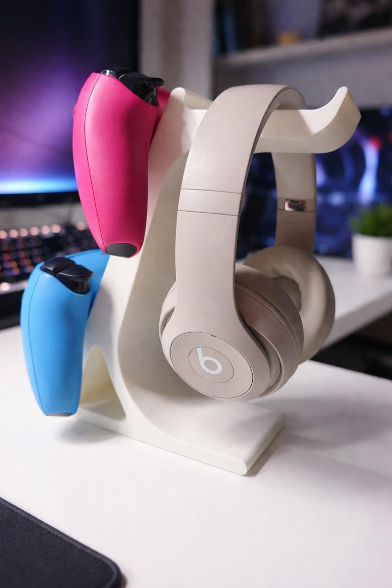 Dual Controller and Headset Stand | PS5 Xbox Controllers Holder | Desk Gaming Organizer and Gift image 2