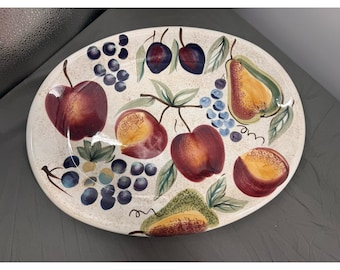 Vintage Style Fruit Serving Platter Ceramic Plate Apples Pear Grapes Decorative