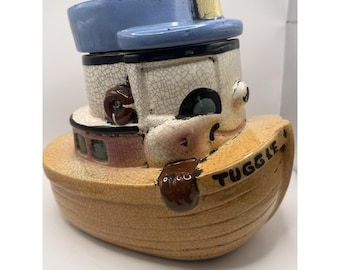 40s/50s Mid-Century Ceramic Tuggle Tug Boat Cookie Jar Sierra Vista CA, Pottery