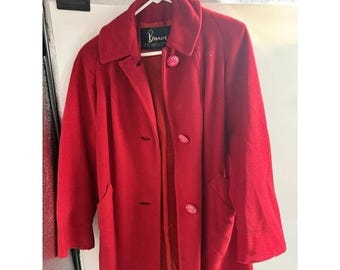 Vintage Bramson 100% Pure Cashmere Red Women's Coat Luxury ETINGER Size Large