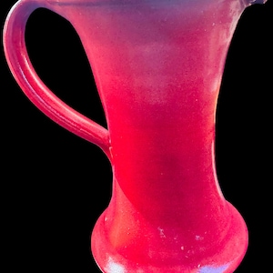 Vintage Mid-Century Red Handmade Handpainted Pottery Pitcher w/ B&B Stamp 7”