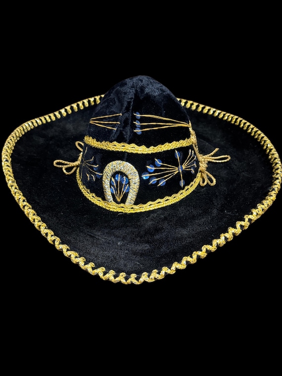 Vintage Mexican Calidad Sombrero Mariachi Blue Velvet Handmade