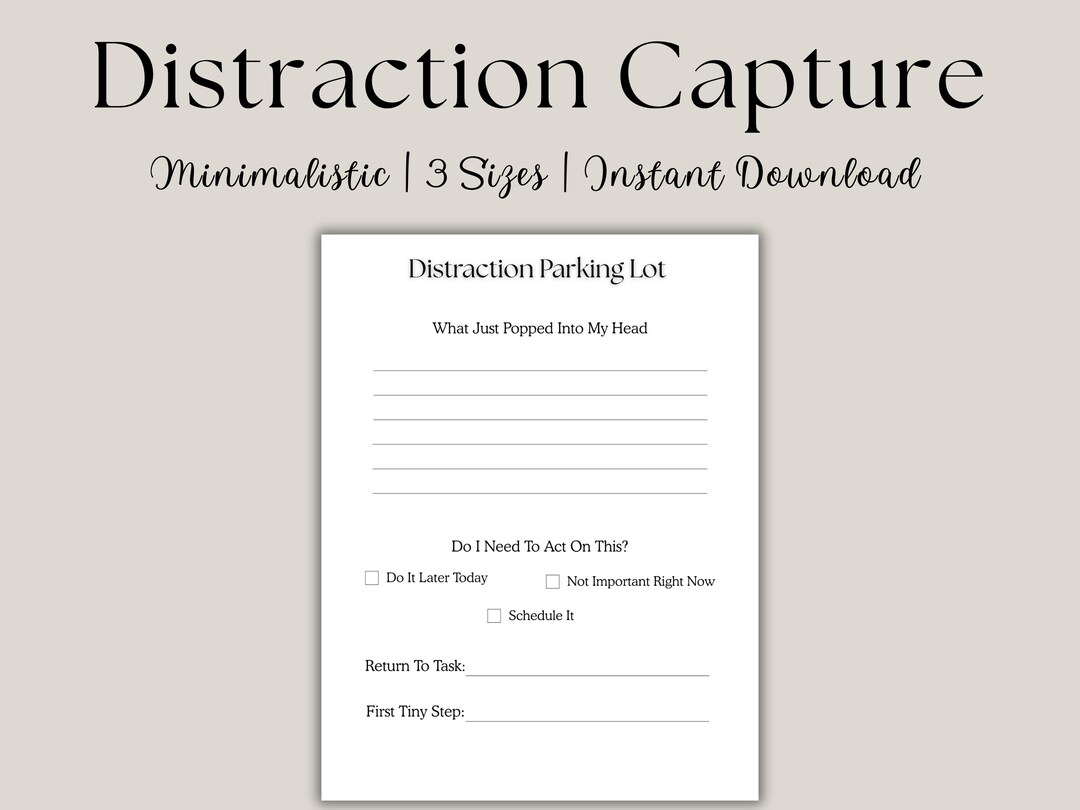 Personal Distraction Plan.pdf ADHD Distraction Parking Lot Printable • Productivity Planner Insert ...