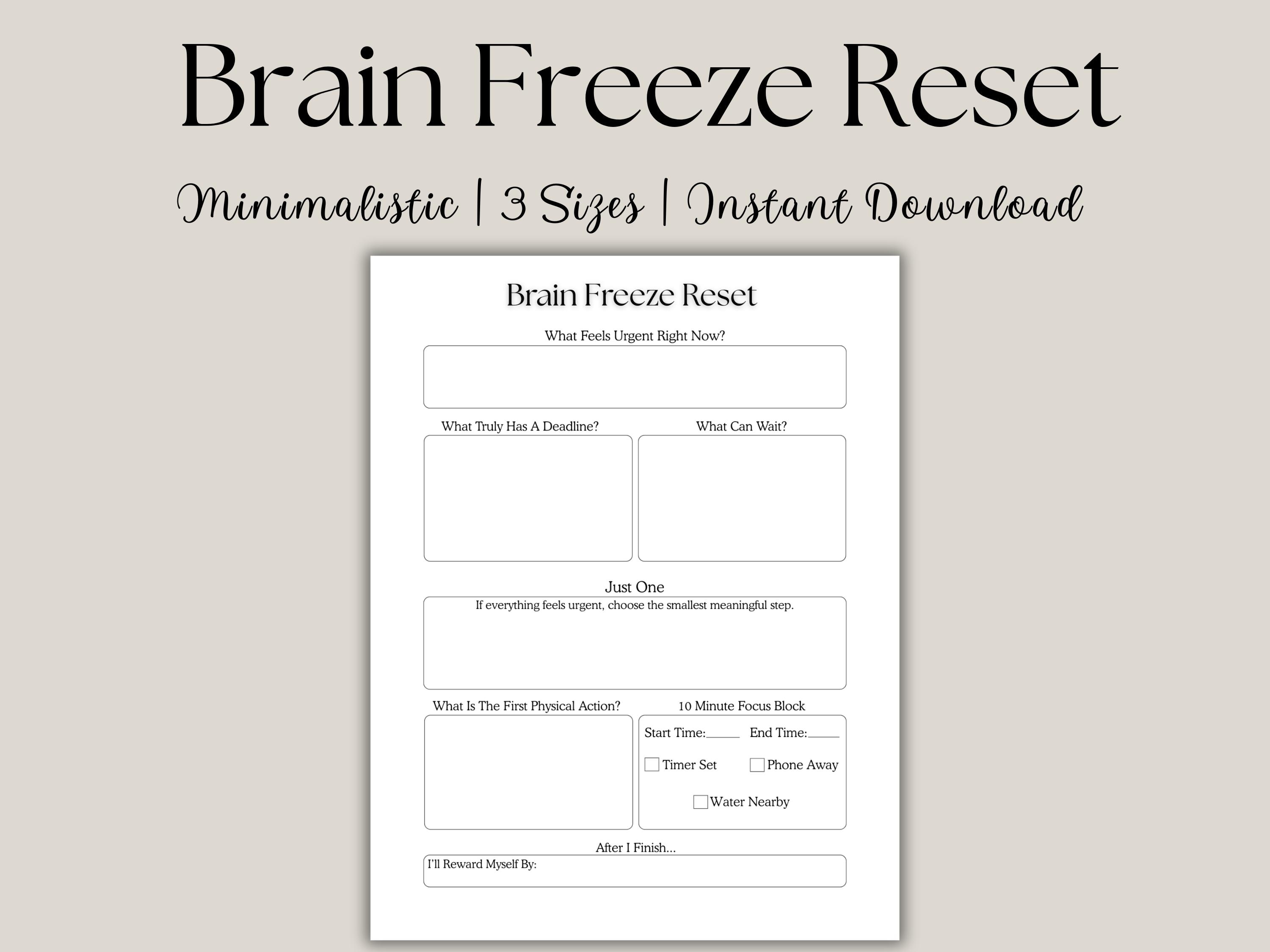 ADHD Executive Dysfunction Reset Sheet – Brain Freeze Printable Planner ...