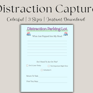 ADHD Distraction Parking Lot Planner • Productivity Worksheet (Fillable PDF)