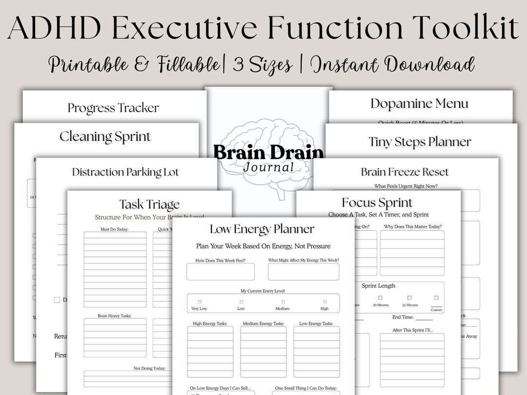 ADHD Planner Bundle Printable | Executive Function Toolkit | Brain Dump ...