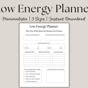 Planificador de bajo consumo de energía para TDAH: Hoja de productividad semanal (PDF imprimible)