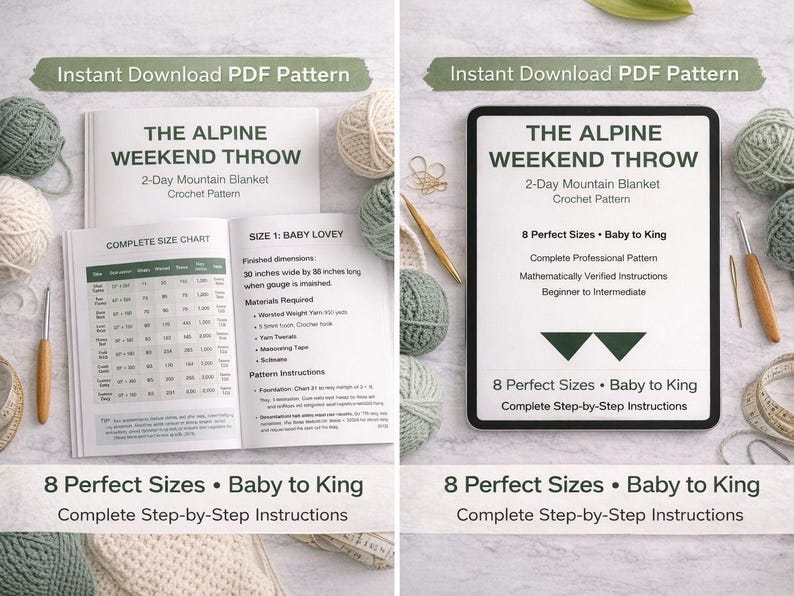 Crochet Throw Blanket Pattern – Alpine Weekend, Beginner Friendly (PDF, 8 Sizes Baby to King image 2