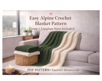 Mönster för virkad filt i PDF-format – Filt- och lapghanstorlekar, upphöjd alpinsöm