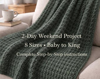 Mönster för virkad filt – Alpine Weekend, nybörjarvänlig (PDF, 8 storlekar Baby till King)