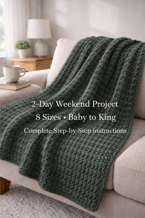 Crochet Throw Blanket Pattern – Alpine Weekend, Beginner Friendly (PDF, 8 Sizes Baby to King