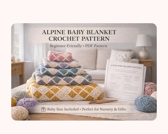 Virkmönster för alpin babyfilt i PDF-format – Enkelt nybörjarmönster – Present till barnkammaren